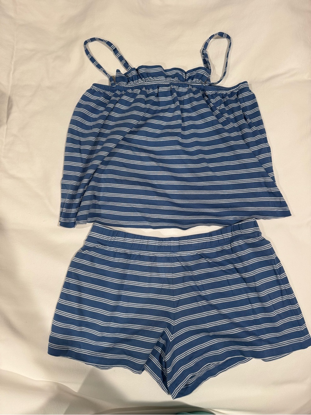 Striped Blue Women's Pajama Set - Tank & Shorts
